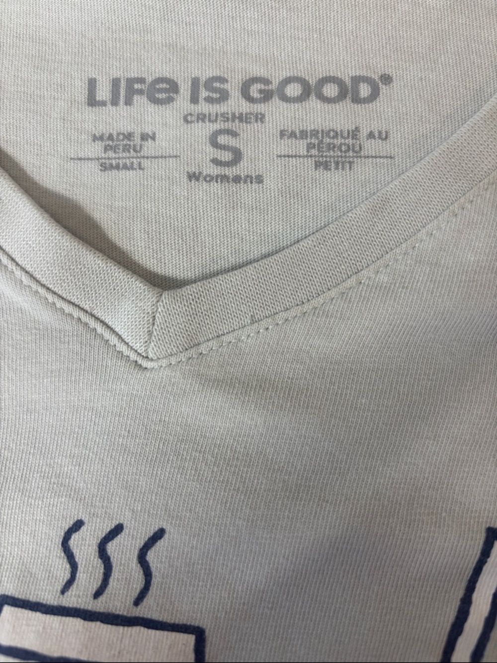 Life Is Good Light Gray Women’s “Brew Crew' V‑Neck Tee 0245 - Picture 8 of 10